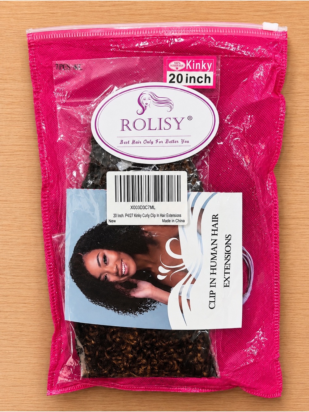 NWT - 20” Kinky Curly Clip-In Human Hair Extensions P4/27 | 7 Piece Set
